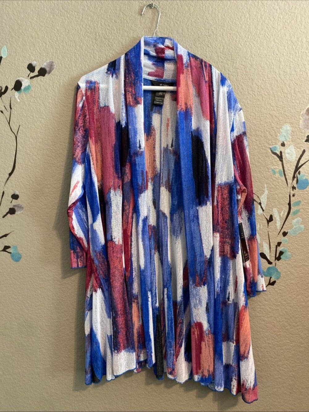 Ali Miles Brushstroke Semi Sheer Cardigan XL  0X Artsy Boho Lightweight